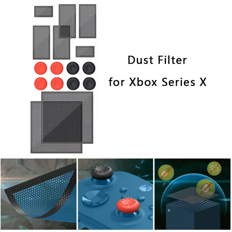 DIXSG Staubschutz-Set für Xbox Series X mit Filterabdeckung und Thumbstick Caps in Schwarz - Bild 2