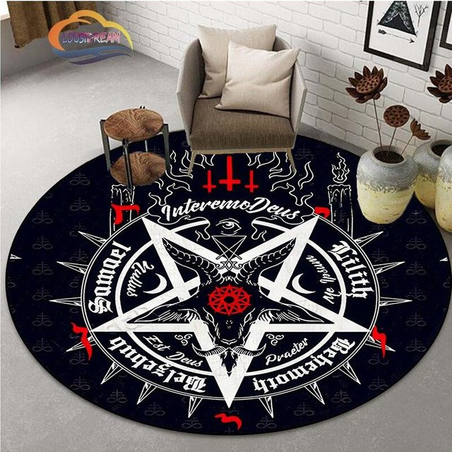 Runder Teppich mit Pentagramm- und Okkultismus-Motiv von YunhengTechnology, Schwarz, Durchmesser: 80 cm - Bild 1