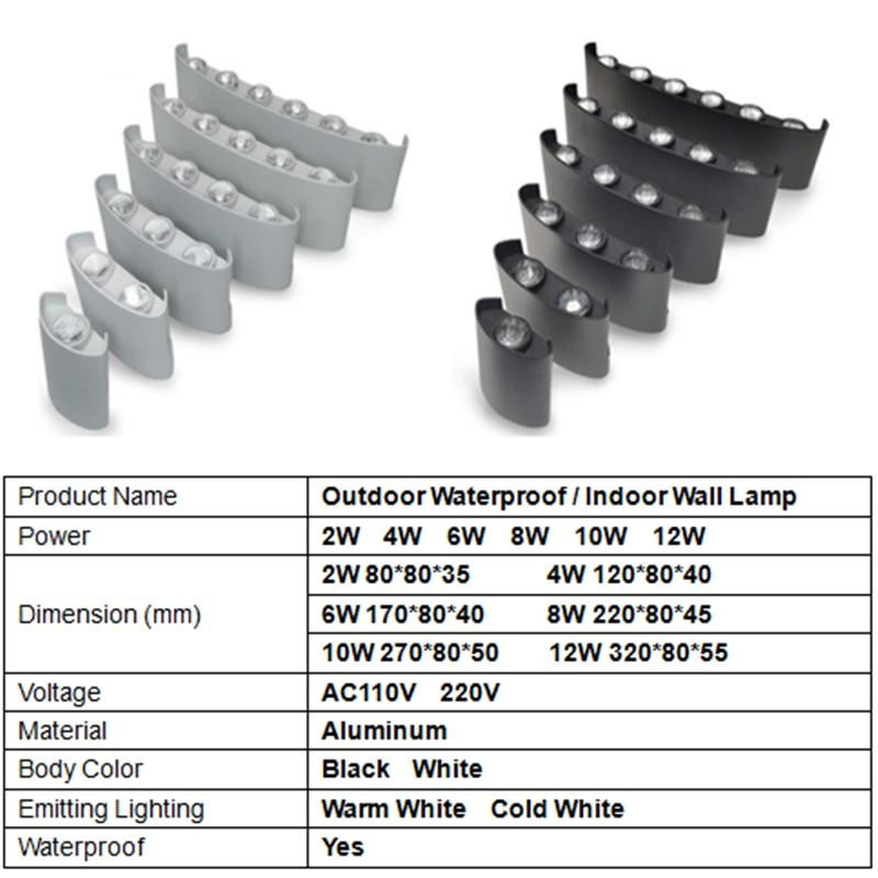 Wasserdichte LED-Wandleuchte für Außen und Innen in Schwarz, Up-Down-Beleuchtung aus Aluminium mit warmweißem Licht, 2W - Bild 4