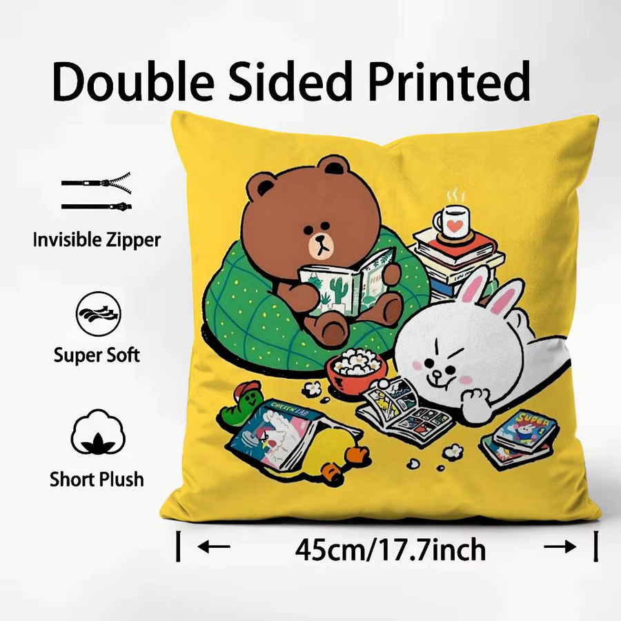 Line Town Brown Bear und C-Cony Kissenbezug, wendbares quadratisches Design, Schwarz/Mehrfarbig, B/T/H: 30 x 30 x 30 cm - Bild 3