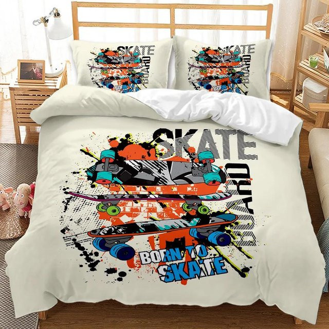 Skateboard Bettwäsche Set für Teenager mit Motiv Street Sport Design, Mehrfarbig, B/H: 135 x 200 cm - Bild 1