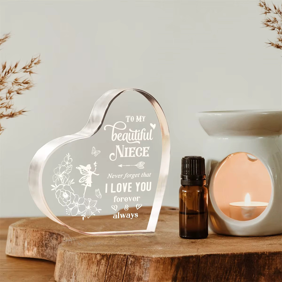 Personalisierte Acryl Tischdekoration für Nichten als Geburtstagsgeschenk, Transparent mit Herz- und Floral-Design - Bild 5