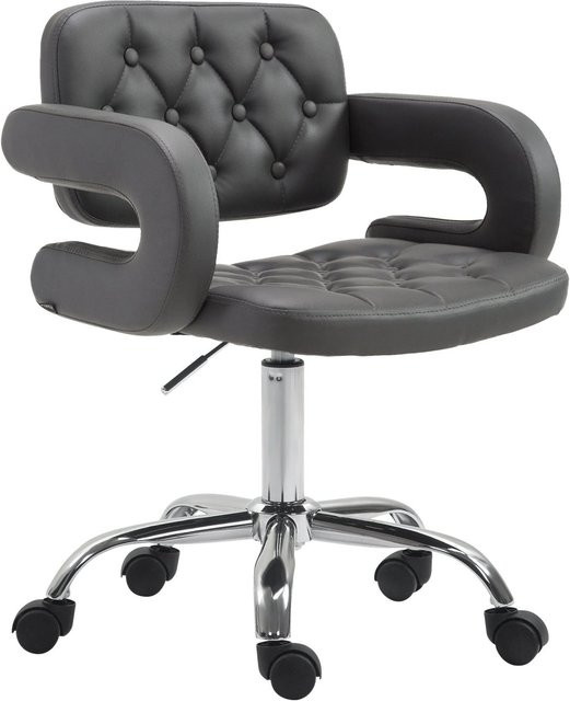 DELUKE Arbeitshocker RIGA Drehhocker aus Kunstleder in Grau mit Rollen, B/T/H: 62 x 55 x 78 cm - Bild 1