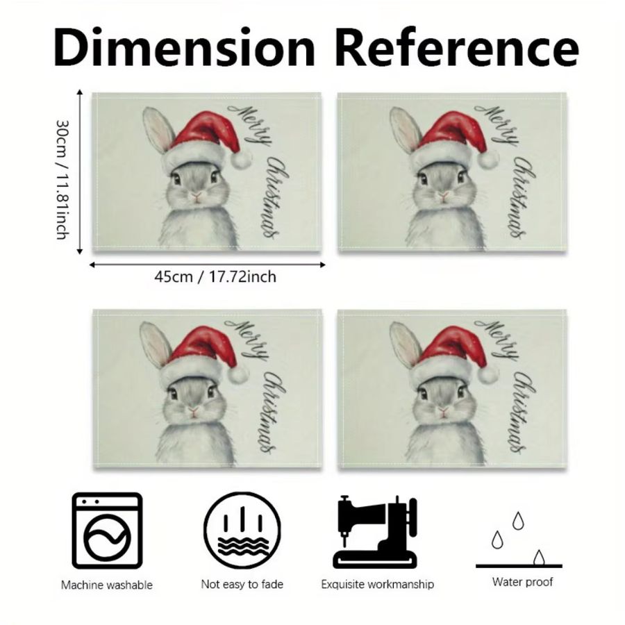 VIKAMA 4-teiliges Set Weihnachts-Platzsets mit Kaninchen-Design für die Tischdekoration - Bild 3