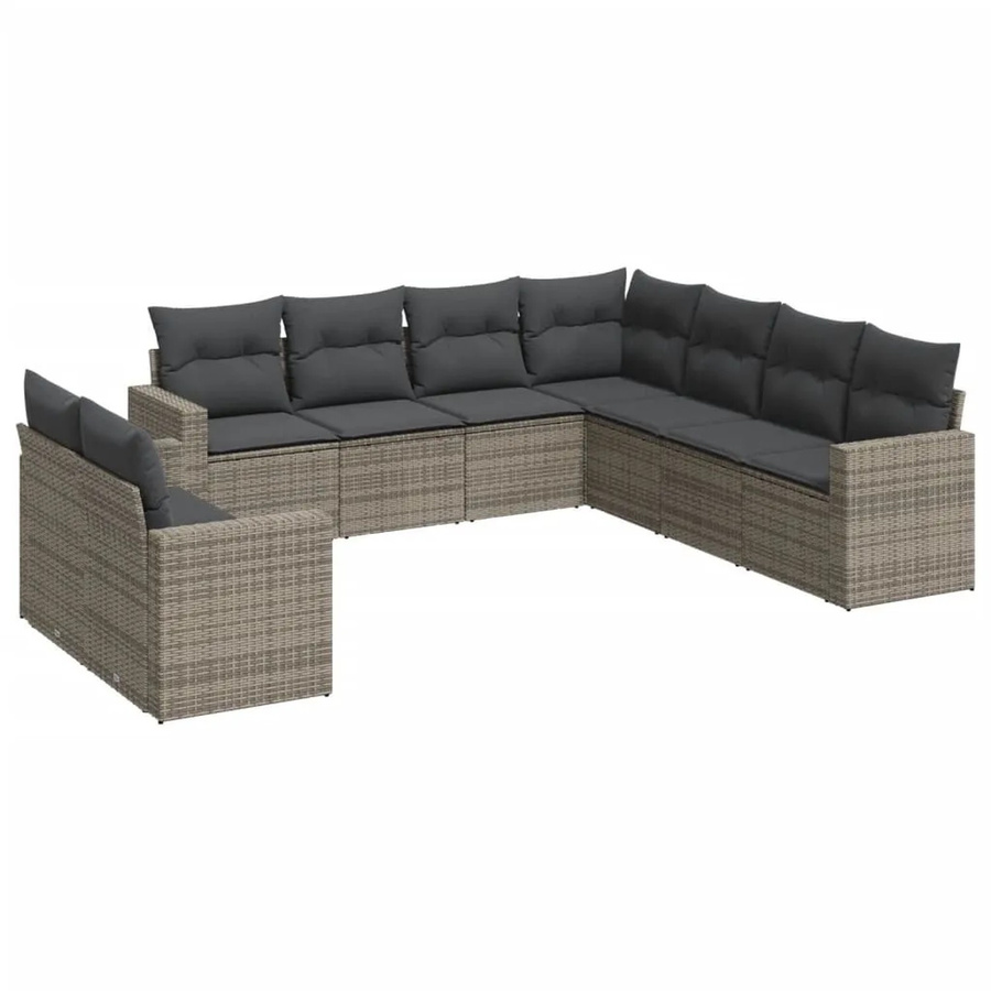 vidaXL 9-teilige Garten-Sofagarnitur in L-Form aus grauem PE-Rattan mit Sitzkissen und Stauraum - Bild 2