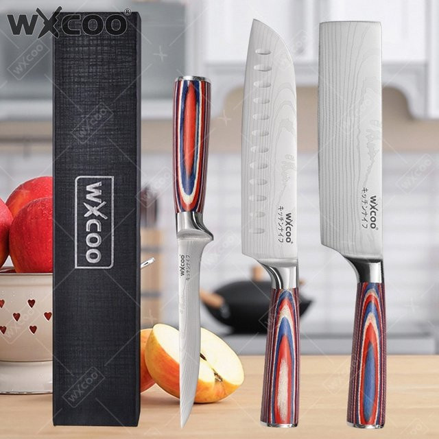 WXCOO Japanisches Nakiri-Messer Handgefertigtes Santoku-Küchenmesser mit Geschenkbox - Bild 1