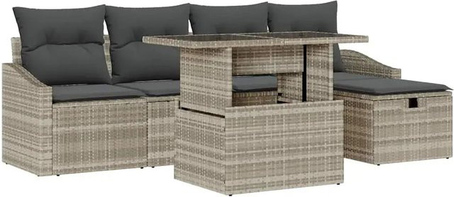vidaXL Garten-Sofa-Set aus Polyrattan in Grau, 6-teilige Lounge-Garnitur mit Polstern für Garten und Terrasse - Bild 1