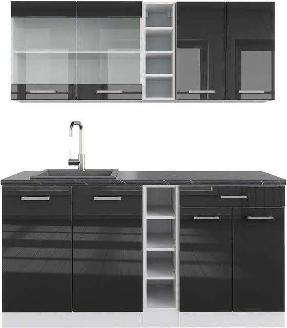 Vicco R-Line Singleküche modern in Anthrazit Hochglanz und Weiß, Breite: 160 cm - Bild 1