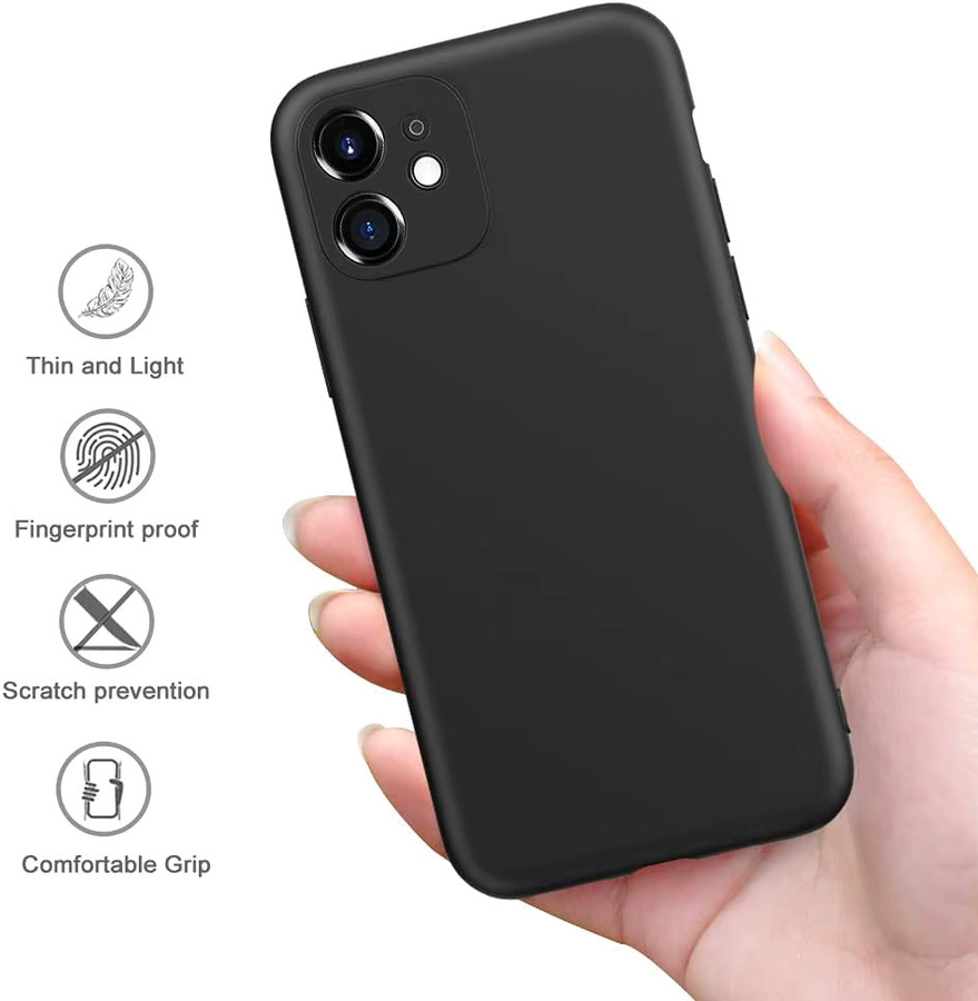 Stoßfeste Silikon-TPU Schutzhülle von bolimei für iPhone 15 14 13 12 Pro Max und weitere Modelle, Schwarz, mit Objektivschutz - Bild 3