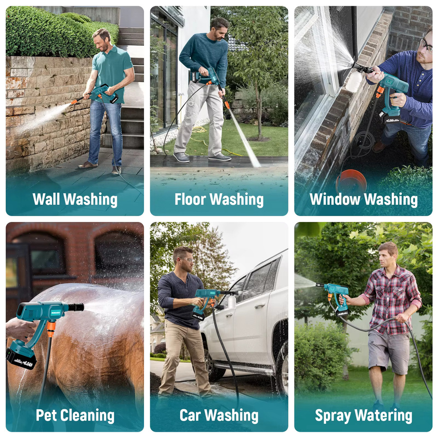 Bonacell Kabelloser Hochdruckreiniger Jet Wash in Blau, kompatibel mit 18V Makita Akku, inklusive Schaumgenerator, Düse und 5 m Schlauch - Bild 4