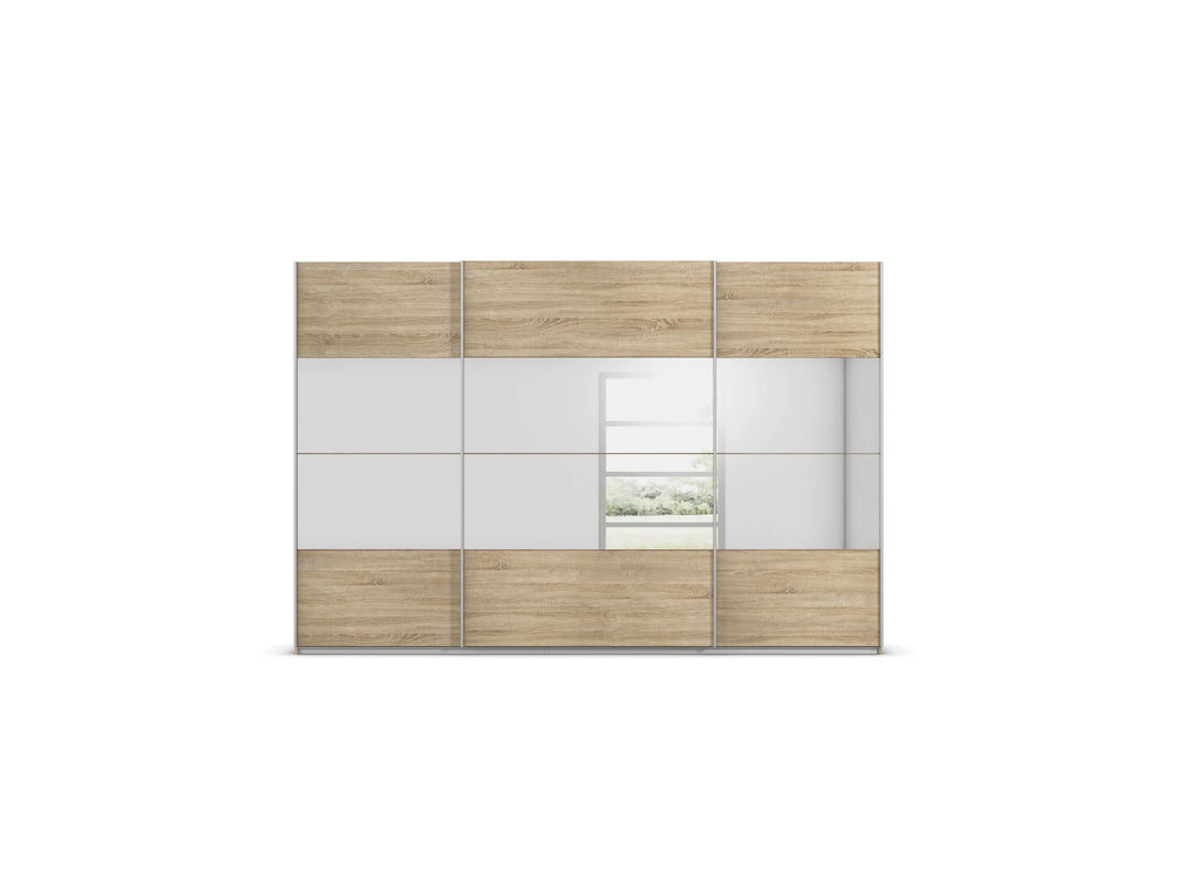 RAUCH Quadra Schwebetürenschrank mit Spiegelelementen, Korpus Eiche braun, B/H/T: 315 x 210 x 62 cm - Bild 2