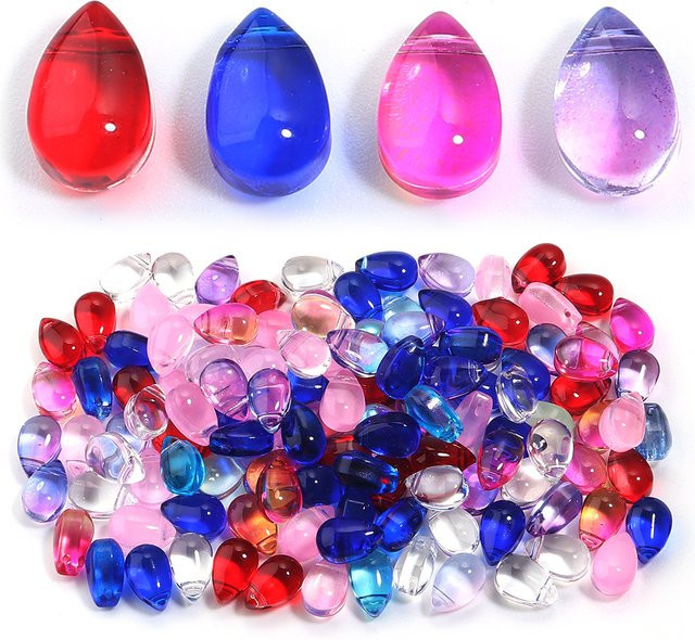 lingsai Glasperlen, Wassertropfen Form, Kristall, Bunt, 9x6mm, 50Stück - Bild 1