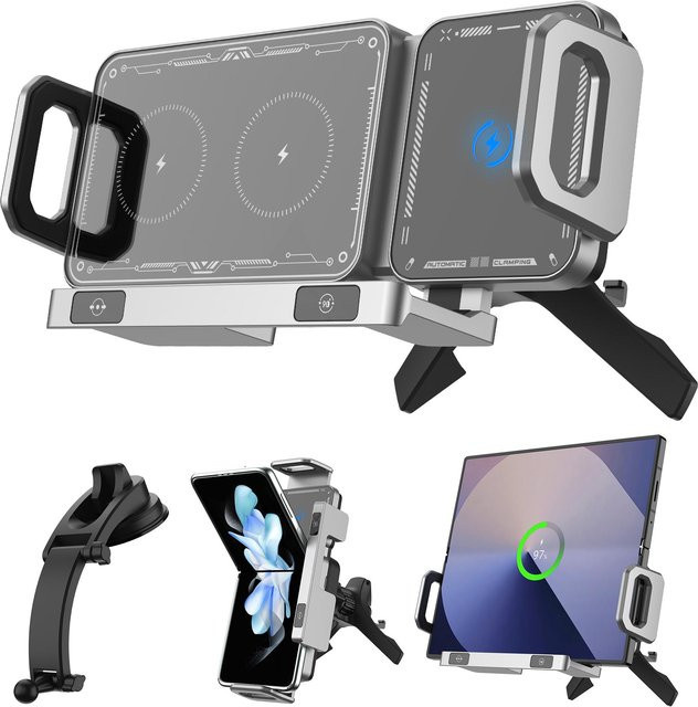 2in1 Magnetische Handyhalterung für den Lüftungsschlitz im Auto mit Schnelllade-Autoladegerät, grau, kompatibel mit Samsung Galaxy Z Fold 6 und Flip 6 - Bild 1