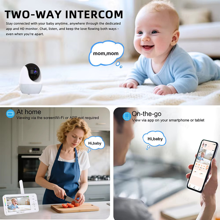 Cdycam Baby Monitor mit 4,3 Zoll Display, 1080P HD WiFi Kamera, Nachtsicht, Temperaturanzeige und App-Steuerung in Weiß - Bild 3