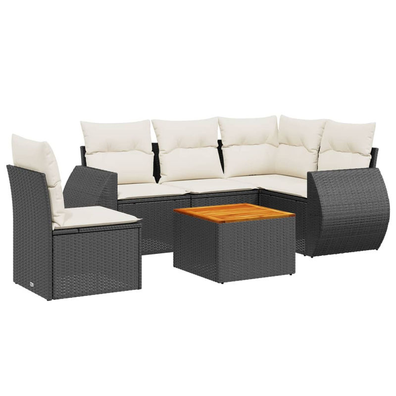 Vidaxl Gartenmöbel-Set aus Polyrattan mit Kissen, 6-teilig, Schwarz - Bild 2