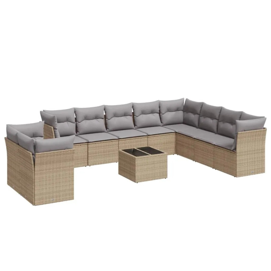 vidaXL 11-teilige Garten-Sofagarnitur aus Poly-Rattan mit Kissen in Beige-grau - Bild 2
