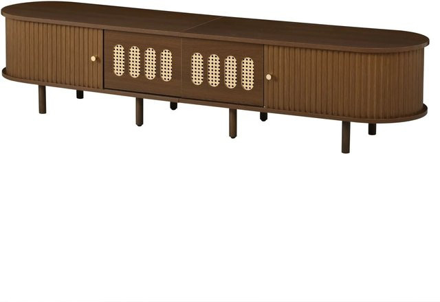 okwish TV Schrank mit Rattan Schubladen und Rolltür in Nussbaum, modern für dein Wohnzimmer, B/T/H: 180 x 40 x 40 cm - Bild 1
