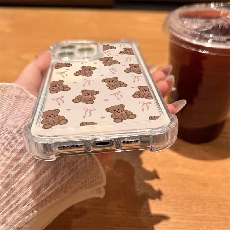 Transparente Silikon Handyhülle mit Bärenschleife für Apple iPhone 11 12 13 14 15 16 17 Pro Max und weitere Modelle - Bild 5