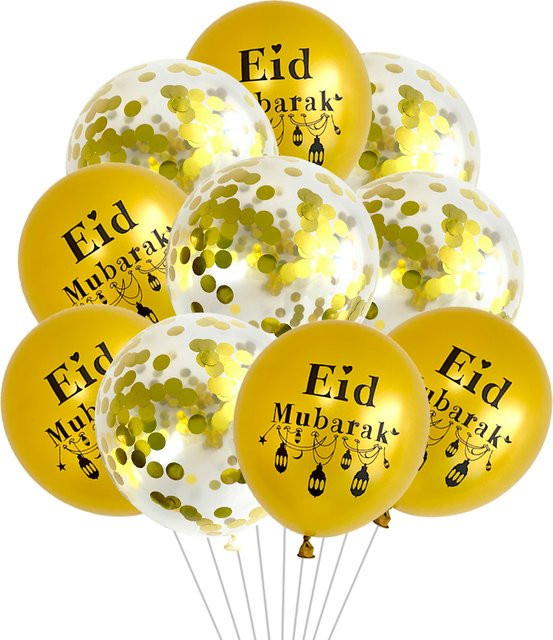10 Stück KUKUZHU Eid Mubarak Ballons in Gold für Ramadan und Eid al-Fitr Dekorationen - Bild 1
