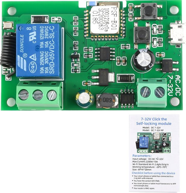 Yiweilian Smart Home Wifi Relais Schalter Modul mit 433MHz Fernbedienung Unterstützung und automatischer Verriegelung in Grün - Bild 1