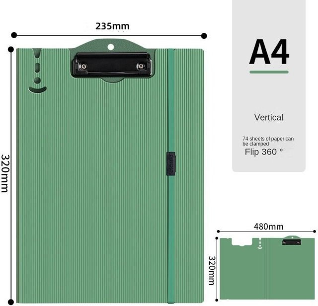 Yiran Furniture Klemmbrett A4 Memoboard aus Kunststoff, wasserdicht und faltbar, grün - Bild 1