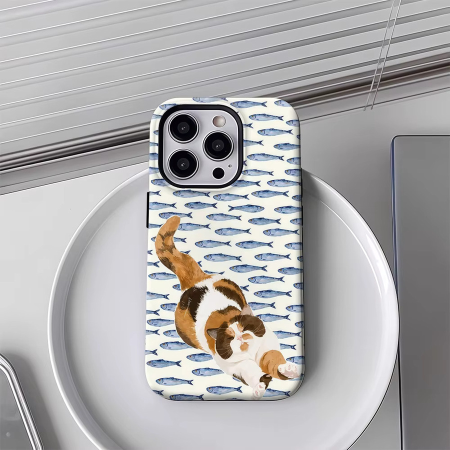 Handyhülle Katze und Schule von Fischen für iPhone 17 16 15 14 13 12 Pro Max Plus mit doppelschichtiger Rückseite in Multicolour - Bild 3