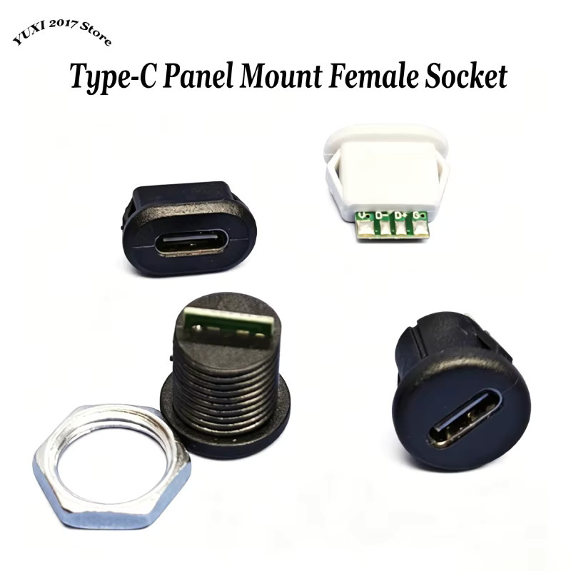 YuXi USB-C 6-Pin Panelmontage-Buchse Wasserdichter Typ-C Ladestecker für schnelles Laden und Stromversorgung in Schwarz oder Weiß - Bild 3