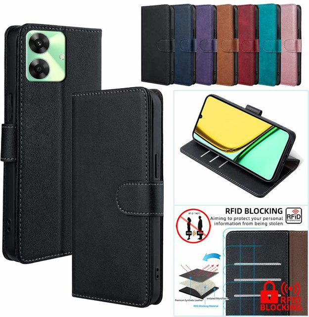 Lederne Brieftasche Handyhülle mit Magnetverschluss für Realme Narzo 70 70X 50A 30 20 Pro Note 50 60X N63 N55 in Blau und Grün - Bild 1