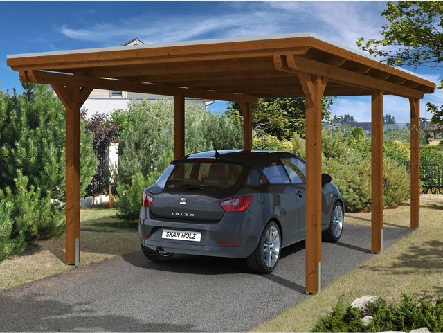 Skan Holz Carport Emsland aus Fichte Leimholz in Nussbaum Braun B: 354 cm, T: 604 cm, H: 238 cm - Bild 1