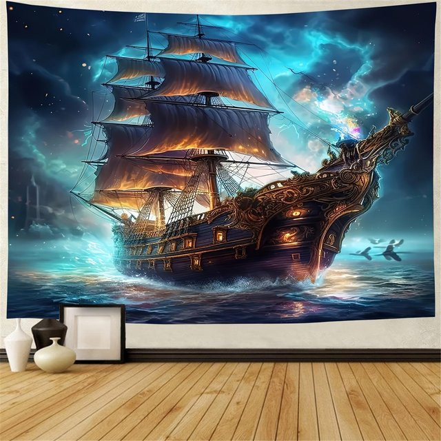 Wandteppich mit Piratenschiff und Meereskulisse von JMG Household Supplies, Mehrfarbig, Breite: 60 cm, Höhe: 90 cm - Bild 1