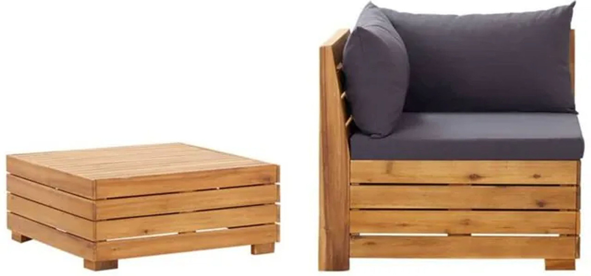 2-teiliges Gartenlounge-Set aus Massivholz Akazie mit Kissen in Grau und Braun von vidaxl - Bild 1