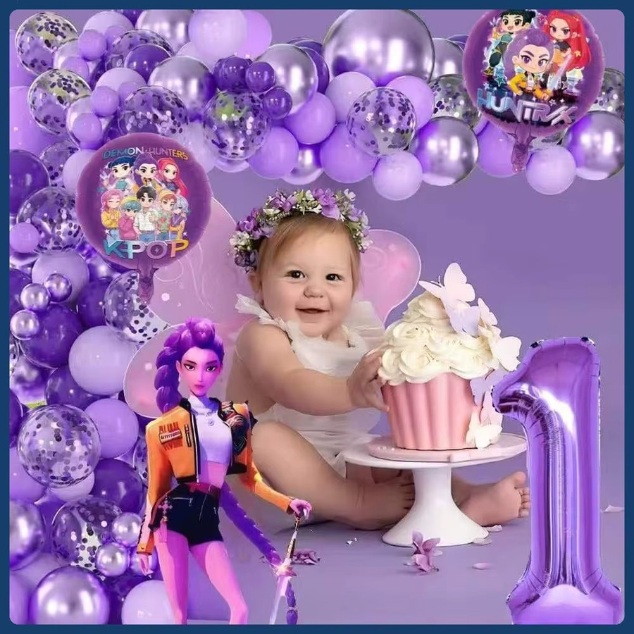 Bandai Anime Pop Idol Ballon-Set aus Folie und Latex in Lila mit Sternen für deine Geburtstagsparty - Bild 2