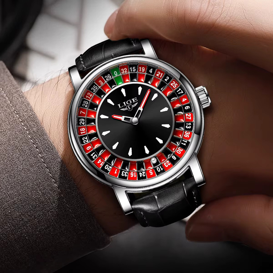 LIGE Armbanduhr Analoguhr, Edelstahl, Leder, Schwarz, Herren - Bild 4