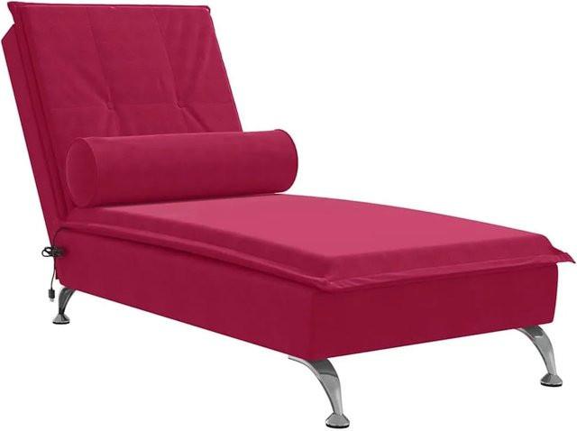 vidaXL Massage-Chaiselongue aus Samt in Weinrot mit Nackenrolle - Bild 1