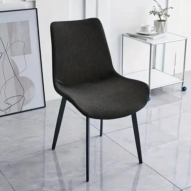 Einfarbige gebogene Stuhlhussen aus weichem Polarfleece in Grau, elastischer Stretch-Sitzbezug für Esszimmerstühle - Bild 1
