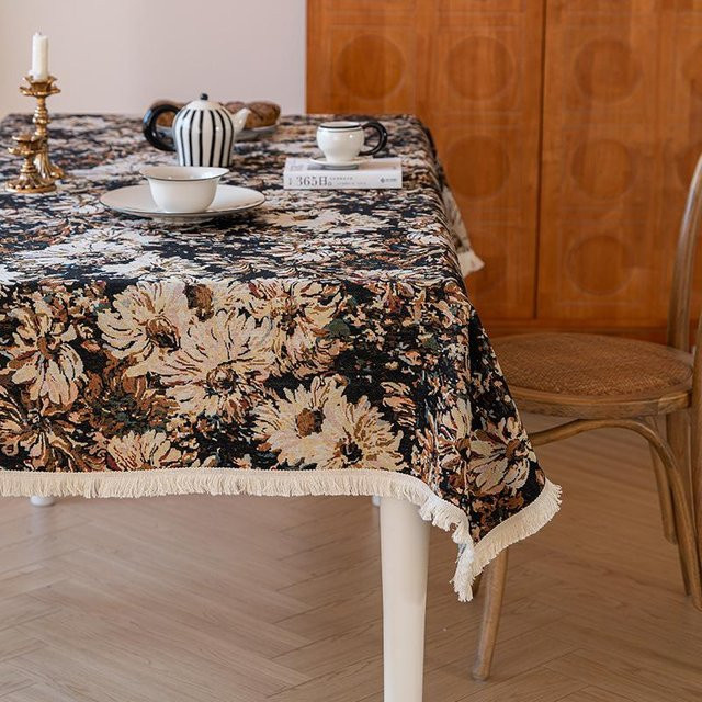 the BAY Tischdecke aus Baumwoll-Leinen mit floralem Design im Landhausstil, Mehrfarbig, B/B: 60 x 60 cm - Bild 1