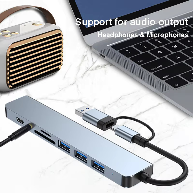 Kebidumei 8-in-2 USB-C Hub Dockingstation mit USB 3.0, 5 Gbit/s Hochgeschwindigkeitsübertragung, USB OTG Adapter in Silber für MacBook Pro - Bild 5