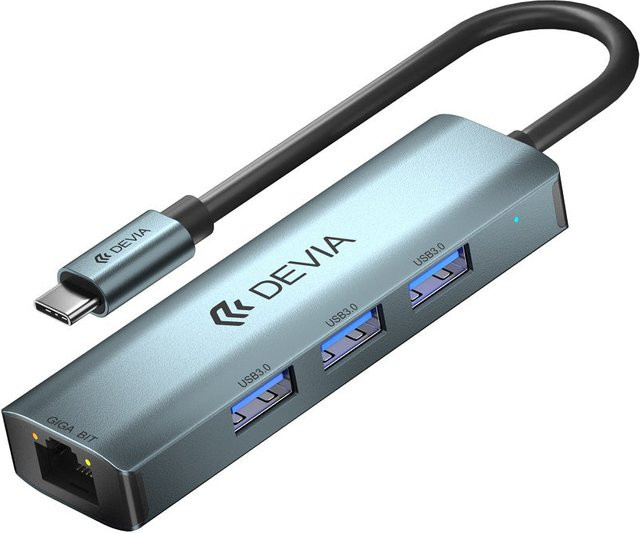 DEVIA USB-C Hub EC621 in Grau mit 3 x USB-A 3.0 und 1 x RJ45 Ethernet Anschluss - Bild 1