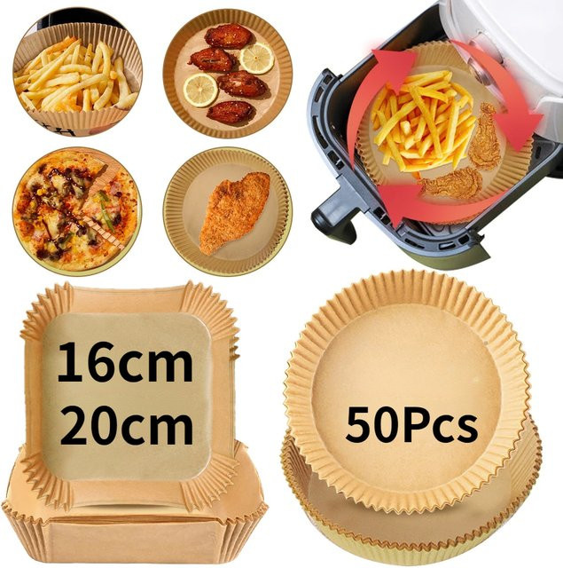 DAWNHOPE Air Fryer Spezialpapier Einweg Backpapier Ölabsorbierend und Ölbeständig, 50 Stück, Braun - Bild 1
