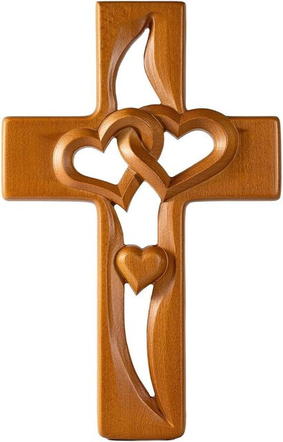 Handgefertigtes Holzkreuz mit verschlungenem Herzen als Wanddeko in Braun von sdwen - Bild 1
