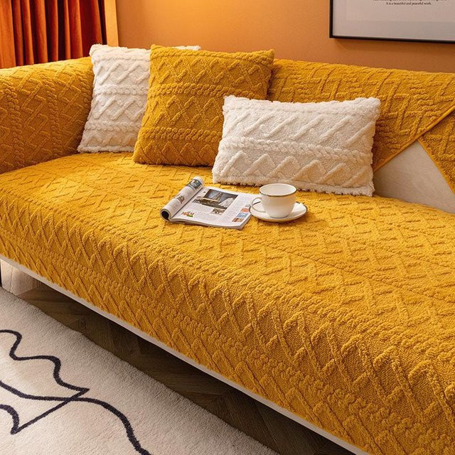 Rutschfestes L-förmiges Sofahandtuch aus Plüsch in Gelb, quadratischer Sofabezug für Ecksofas, B/B: 45 x 45 cm - Bild 1