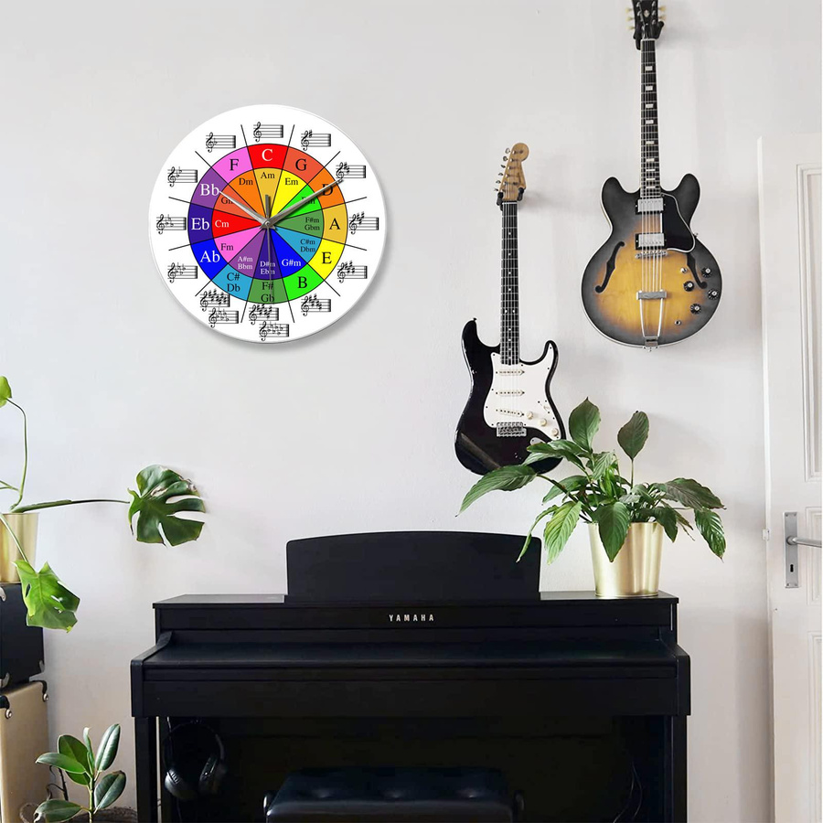 Linyi Toy Musik Wanduhr aus gehärtetem Glaskristall im klassischen Stil mit Notenmuster, Durchmesser: 30,48 cm - Bild 3