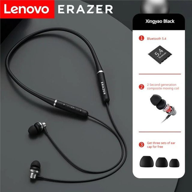 Lenovo ERAZER XE05Max Bluetooth In-Ear Kopfhörer mit Nackenband, Magnetisch, IPX5 Wasserdicht, Geräuschunterdrückung und Stereo-Mikrofon, Schwarz - Bild 1