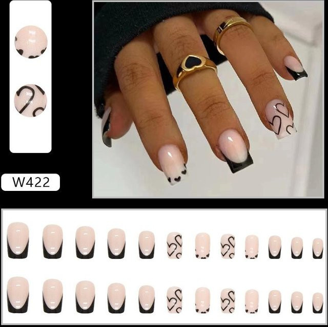 Künstliche Nägel Glow Makeup, Schwarz, Glänzend, 24 Stück, Damen - Bild 1