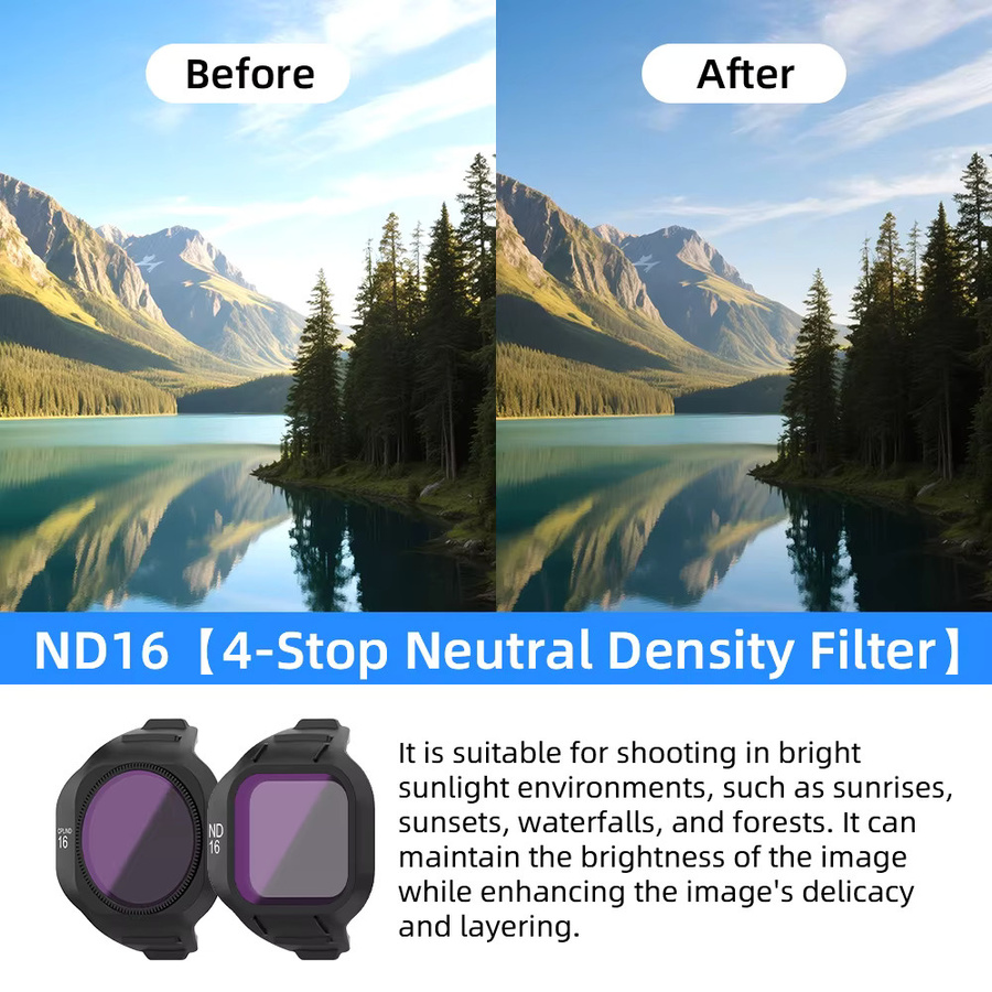 RCSTQ Objektivfilter Set für DJI Mini 5 Pro mit UV, CPL und ND Filtern (ND8/ND16/ND32/ND64) in Schwarz - Bild 4