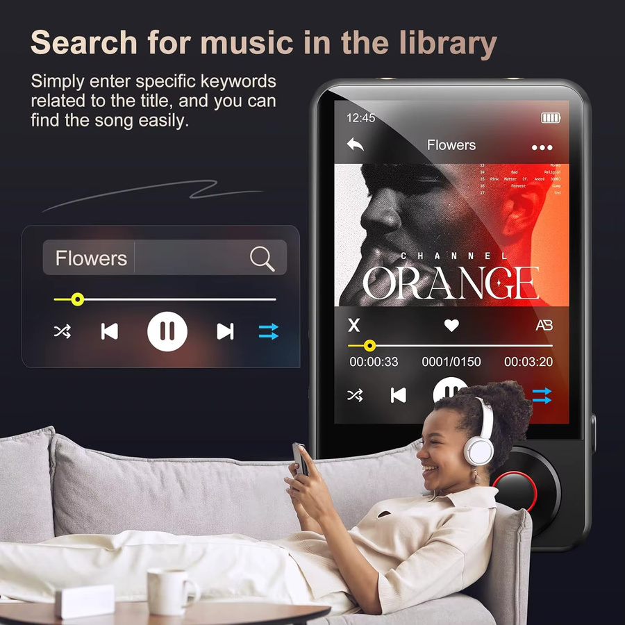 MECHEN Tragbarer MP3-Player mit Bluetooth, 2,4-Zoll-Touchscreen und HiFi-Lautsprecher, Schwarz - Bild 3