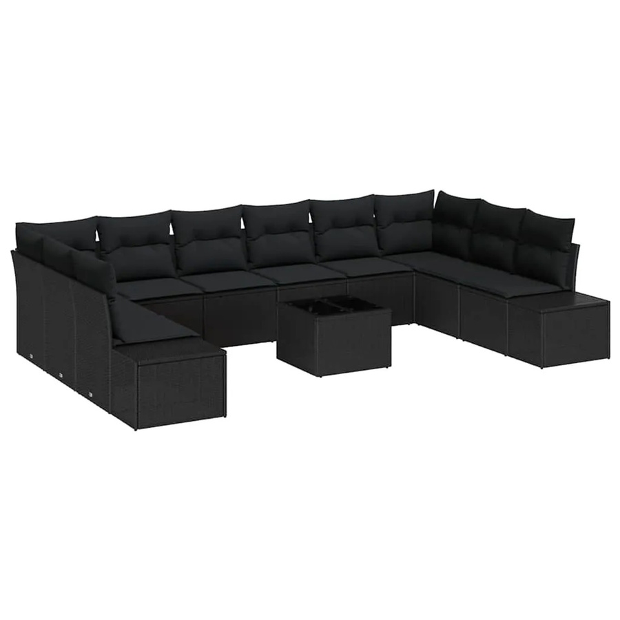 vidaXL Garten-Sofa-Set aus Poly Rattan mit Kissen, 11-teilig, Schwarz - Bild 2