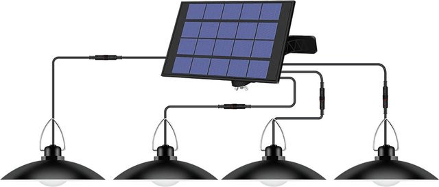 TOMTOP JMS Solar-Pendelleuchte mit 4 LED-Köpfen in Schwarz, wasserdichte Außenleuchte mit Dämmerungssensor für Garten, Balkon und Terrasse - Bild 1