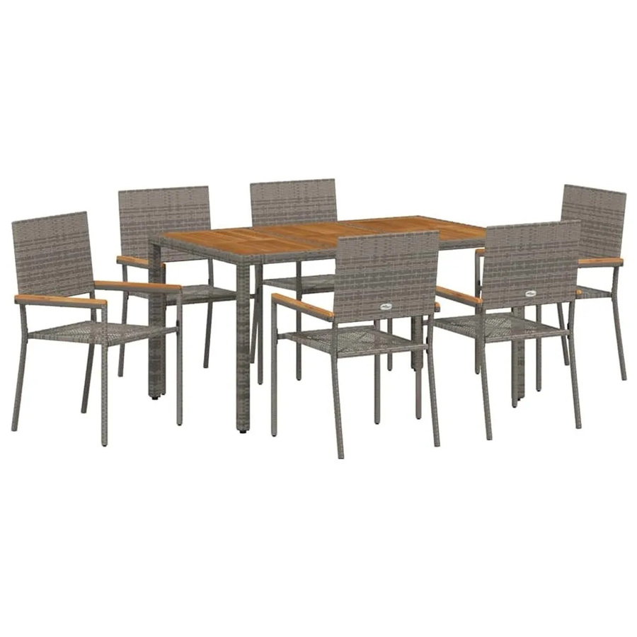 vidaXL Garten Essgruppe 7-teilig aus Poly-Rattan in Grau - Bild 2