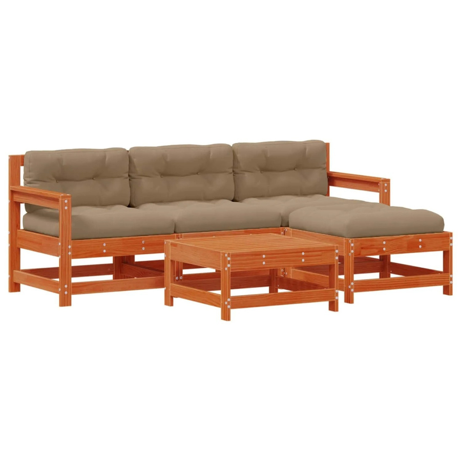 vidaXL Garten-Lounge-Set 5-teilig aus massivem Kiefernholz in Braun mit Polstern und L-Form - Bild 2